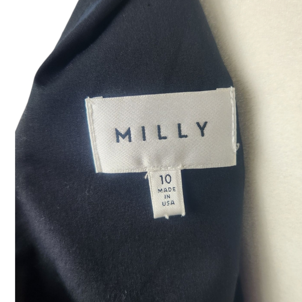 MILLY Deni Mini Dress 10 Black Poplin Flutter Sleeve Plunge Neckline Party - Picture 9 of 11